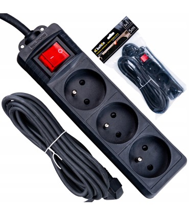 Przedłużacz elektryczny – listwa zasilająca czarna 3 gniazda 5m