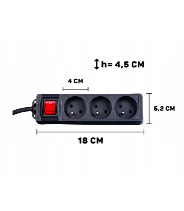 Przedłużacz elektryczny – listwa zasilająca czarna 3 gniazda 5m
