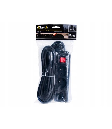 Przedłużacz elektryczny – listwa zasilająca czarna 3 gniazda 5m