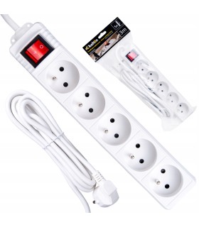 Przedłużacz elektryczny – listwa zasilająca biała 5 gniazd 3m
