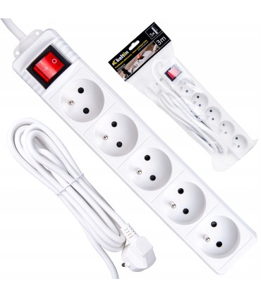 Przedłużacz elektryczny – listwa zasilająca biała 5 gniazd 3m