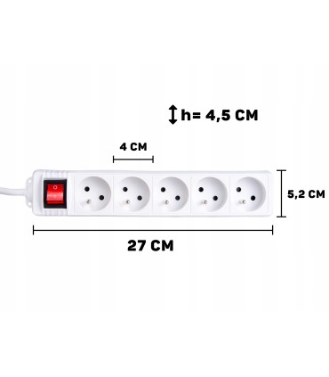 Przedłużacz elektryczny – listwa zasilająca biała 5 gniazd 3m