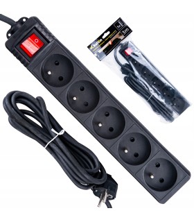Przedłużacz elektryczny – listwa zasilająca czarna 5 gniazd 3m