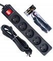 Przedłużacz elektryczny - listwa zasilająca czarna 5 gniazd 3m