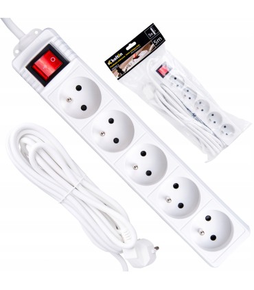 Przedłużacz elektryczny – listwa zasilająca biała 5 gniazd 5m