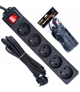 Przedłużacz elektryczny – listwa zasilająca czarna 5 gniazd 5m