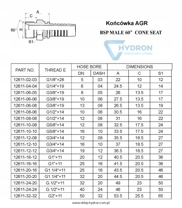Końcówka AGR DN13 3/8" BSP S19