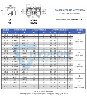 Złączka prosta BB M22X1,5 15L S27 duży sześciokąt