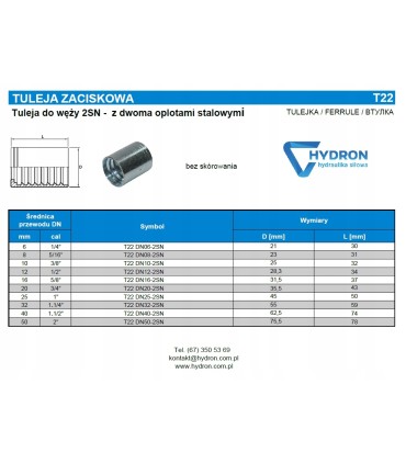 Tuleja zaciskowa na wąż DN10 2SN (3/8")