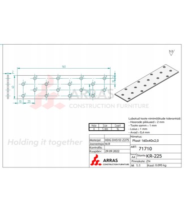 Płytka perforowana
 PP 4 40 x 160 x 2
