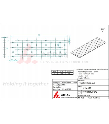 Płytka perforowana
 PP 10 80 x 240 x 2
