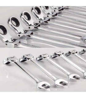 Kpl. kluczy płasko-oczkowych z grzechotką łamanych 12 el. 8-19mm