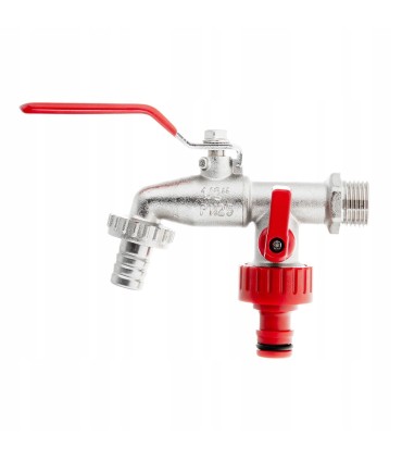 Zestaw – kran 1/2" podwójny z wyjściami na GZ 3/4" +  wtyk na wąż 1/2" + nypel do szybkozłącza – mauser (40)