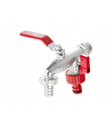 Zestaw – kran 1/2" podwójny z wyjściami na GZ 3/4" +  wtyk na wąż 1/2" + nypel do szybkozłącza – mauser (40)