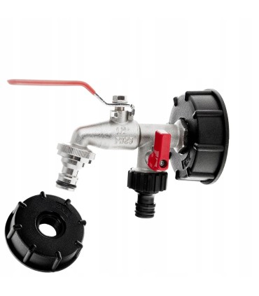 Zestaw – IBC nakrętka S60x6 + kran 1/2" podwójny z wyjściami na GZ 3/4" + dwa nyple do szybkozłączy – mauser (30)