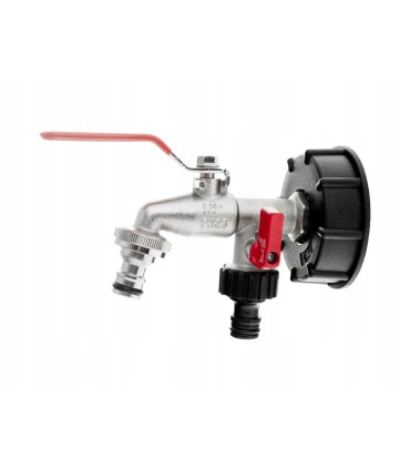 Zestaw – IBC nakrętka S60x6 + kran 1/2" podwójny z wyjściami na GZ 3/4" + dwa nyple do szybkozłączy – mauser (30)