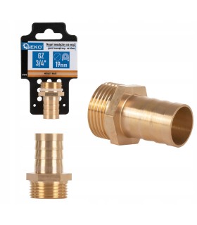 Nypel mosiężny na wąż 19mm – gwint zewnętrzny 3/4" – na klucz (250)