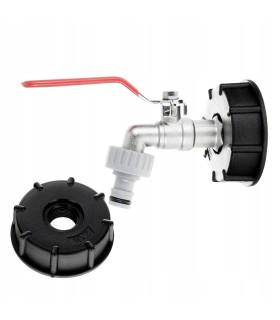 Zestaw – IBC nakrętka S60x6 + kran 1/2" z wyjściem na GZ 3/4" + nypel do szybkozłącza – mauser (40)