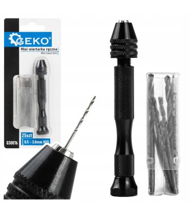 Mini wiertarka ręczna + zestaw wierteł HSS 25szt. (72)