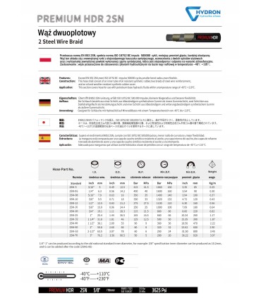 Premium Wąż hydrauliczny DN25 2SN (1') 165 bar