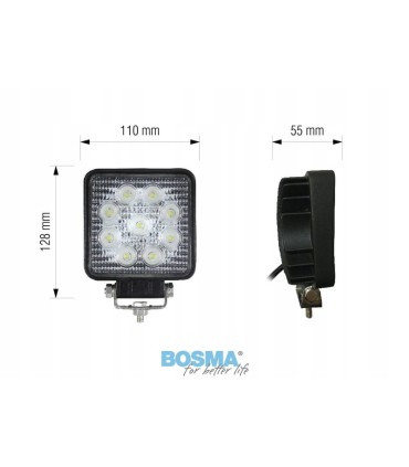 LAMPA ROBOCZA BOSMA 9XLED 12/24V 27W 1600Lm PRO.ROZ. 6100