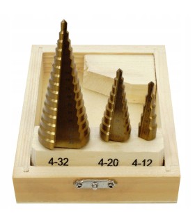 WIERTŁA STOŻKOWE ZESTAW WIERTEŁ 3SZT DO METALU 4-12, 4-20, 4-32 mm