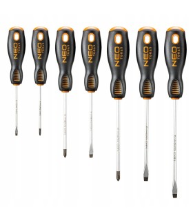 WKRĘTAKI ŚRUBOKRĘTY PŁASKIE KRZYŻAKI ZESTAW 7 SZTUK NEO WYTRZYMAŁA STAL S2