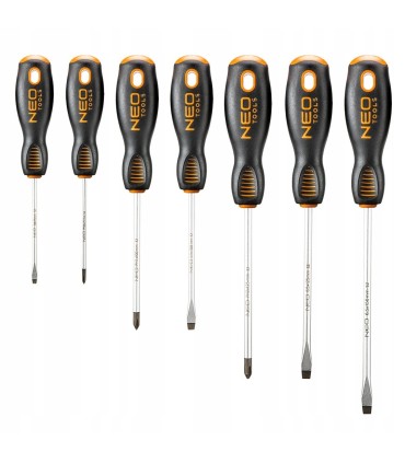 WKRĘTAKI ŚRUBOKRĘTY PŁASKIE KRZYŻAKI ZESTAW 7 SZTUK NEO WYTRZYMAŁA STAL S2