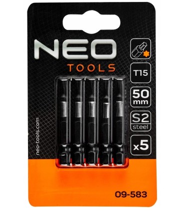 BITY UDAROWE STAL S2 50MM ROZMIAR T15 5SZT NEO TOOLS DO WKRĘTAREK 1/4"