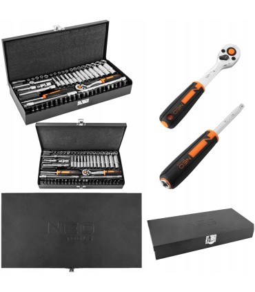 KLUCZE NASADOWE 1/4'' ZESTAW 63SZT NEO GRZECHOTKA PROFESJONALNE STAL CrV
