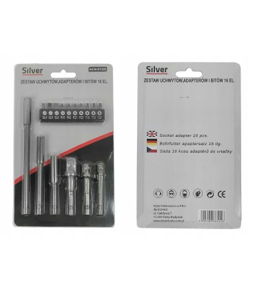 REDUKCJE ADAPTERY NA NASADKI DO WKRĘTARKI BITY PRZEDŁUŻKI ZESTAW 16 EL.