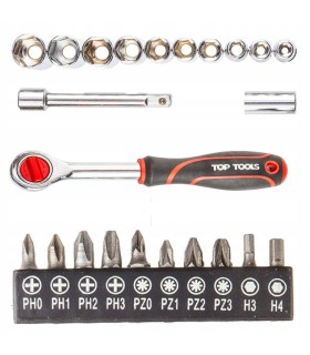 KLUCZE NASADOWE ZESTAW KLUCZY 1/4" 23 SZT GRZECHOTKA AKCESORIA PRZEDŁUŻKA