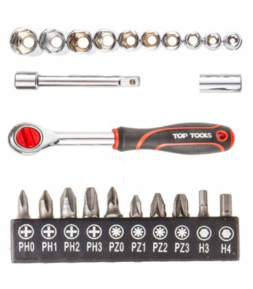 KLUCZE NASADOWE ZESTAW KLUCZY 1/4" 23 SZT GRZECHOTKA AKCESORIA PRZEDŁUŻKA