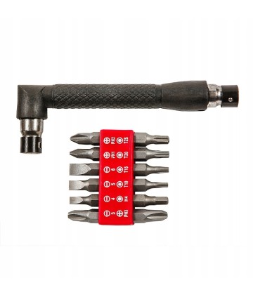 WKRĘTAK Z KOŃCÓWKAMI KĄTOWY Z UCHWYTEM ZESTAW 13 ELEMENTÓW KOŃCÓWKI 12 SZT