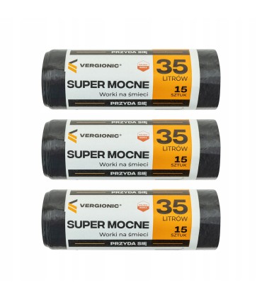 WORKI NA ŚMIECI ODPADY MOCNE DO KOSZA GRUBE 35L 15 SZT FOLIA LDPE 22µm