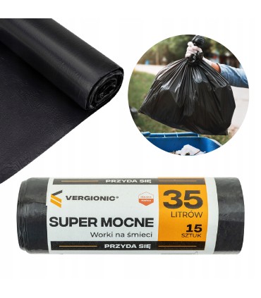 WORKI NA ŚMIECI ODPADY MOCNE DO KOSZA GRUBE 35L 15 SZT FOLIA LDPE 22µm