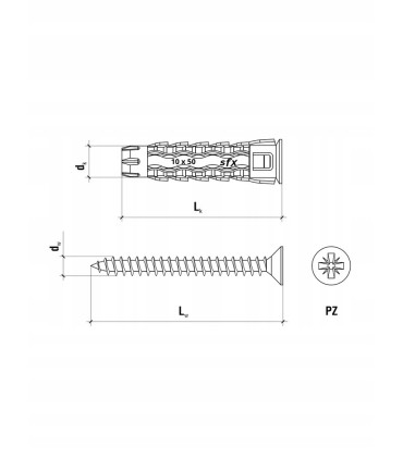 ŁĄCZNIKI UNIWERSALNE Z WKRĘTEM KOŁKI 5,0x25 Z ŁBEM STOŻKOWYM 3,5x45 14SZT
