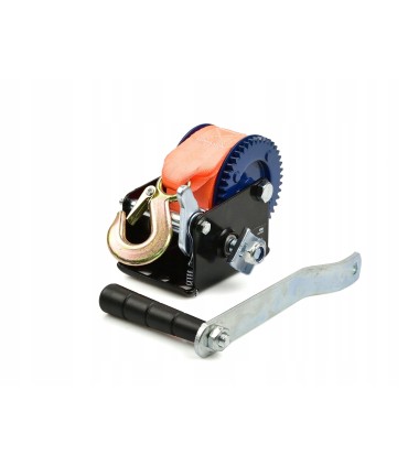 WYCIĄGARKA PASOWA KORBOWA UCIĄG 363 KG HAK Z DŹWIGNIĄ BEZPIECZEŃSTWA PAS 5M