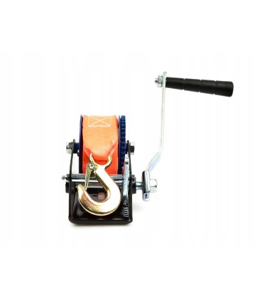 WYCIĄGARKA PASOWA KORBOWA UCIĄG 363 KG HAK Z DŹWIGNIĄ BEZPIECZEŃSTWA PAS 5M