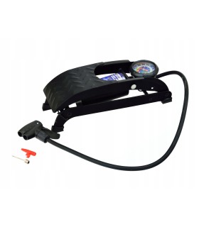 POMPKA NOŻNA JEDNOTŁOKOWA MANOMETR DWIE UNIWERSALNE KOŃCÓWKI W ZESTAWIE