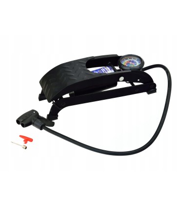 POMPKA NOŻNA JEDNOTŁOKOWA MANOMETR DWIE UNIWERSALNE KOŃCÓWKI W ZESTAWIE