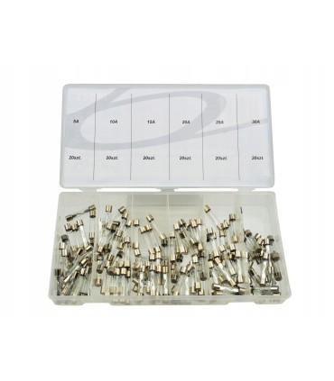 BEZPIECZNIKI SZKLANE ZESTAW 120 ELEMENTÓW 5A-30A PRAKTYCZNE WYGODNE PUDEŁKO