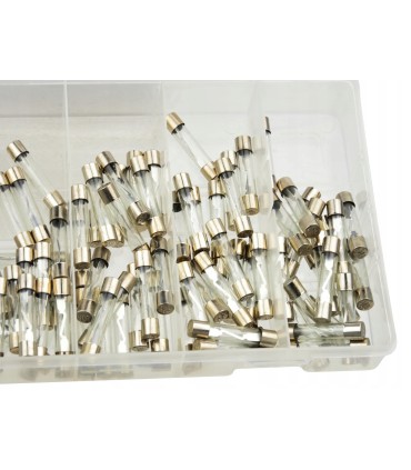 BEZPIECZNIKI SZKLANE ZESTAW 120 ELEMENTÓW 5A-30A PRAKTYCZNE WYGODNE PUDEŁKO