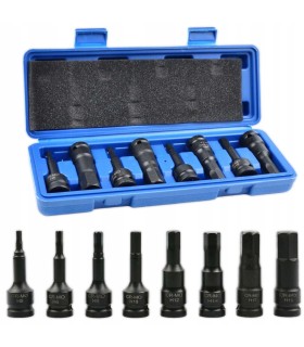 KLUCZE UDAROWE HEX IMBUS 5-19MM 8 szt 1/2" ZESTAW H5-H19 NASADOWE CRMO