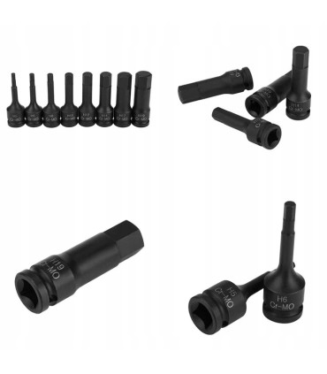 KLUCZE UDAROWE HEX IMBUS 5-19MM 8 szt 1/2" ZESTAW H5-H19 NASADOWE CRMO