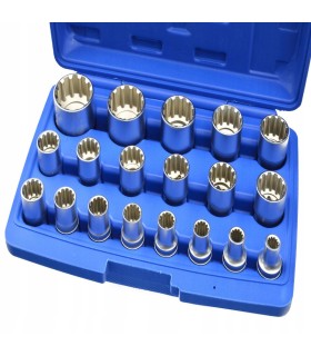 ZESTAW NASADEK DWUNASTOKĄTNYCH 19 ELEMENTÓW 8-32mm WALIZKA TRANSPORTOWA