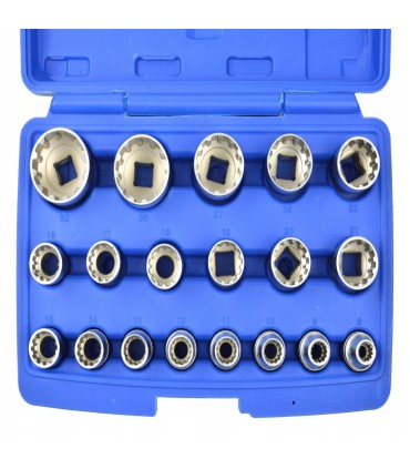 ZESTAW NASADEK DWUNASTOKĄTNYCH 19 ELEMENTÓW 8-32mm WALIZKA TRANSPORTOWA