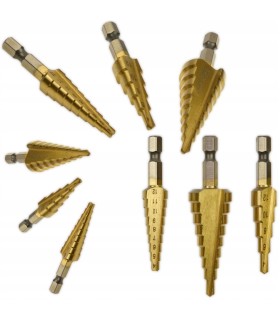 WIERTŁO WIERTŁA STOPNIOWE STOŻKOWE 3el TYTAN 3-20M HEX ZESTAW DO METALU