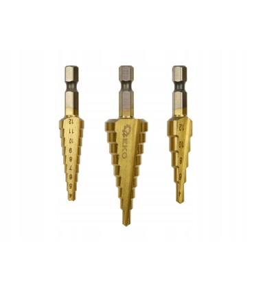 WIERTŁO WIERTŁA STOPNIOWE STOŻKOWE 3el TYTAN 3-20M HEX ZESTAW DO METALU