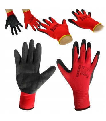Rękawice Ochronne R.10 Czerwone Bawełniane z Dzianiny Ogrodowe Budowlane